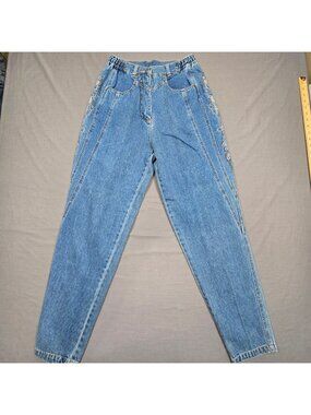 Vintage Newport News Size 10 Denim Embroidered Straight Leg Jeans Blue Casual